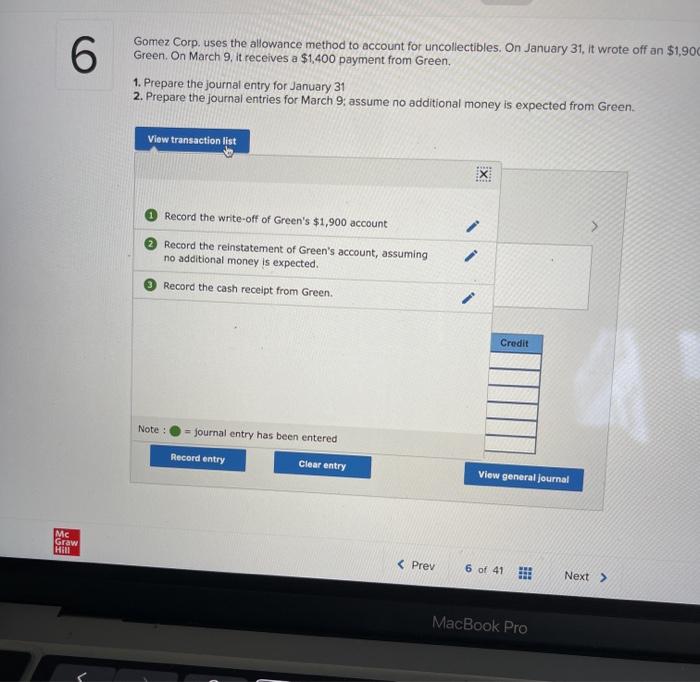 allowance method to account for collectibles. On January at it wrote off