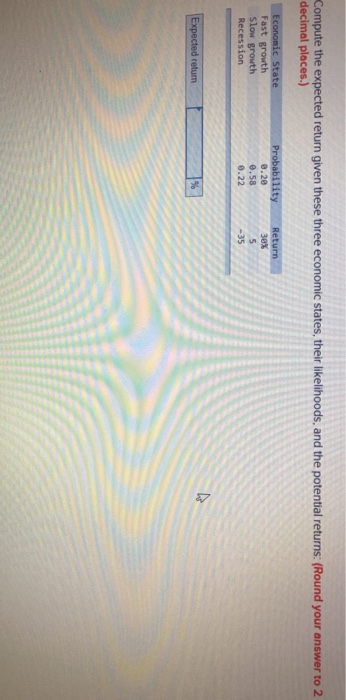  Compute the expected return given these three economic states, their likelihoods,
