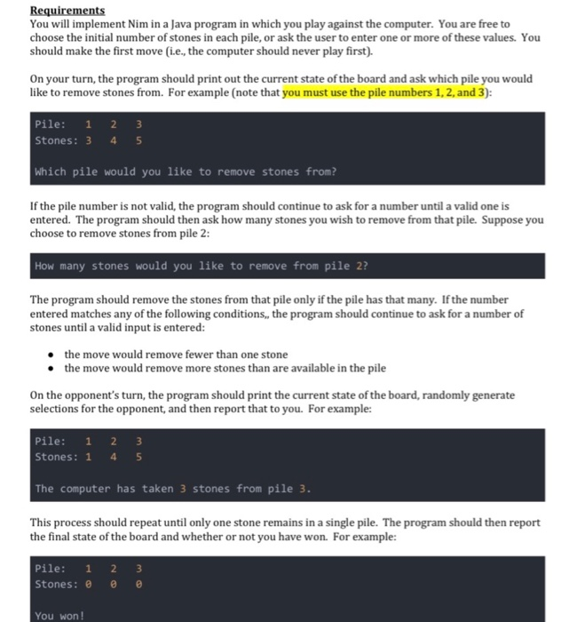 Using Scanner and Arrays import only Requirements You will implement Nim