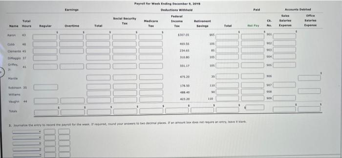relate to the payroll for the week ended December 9, 2018: Hours
