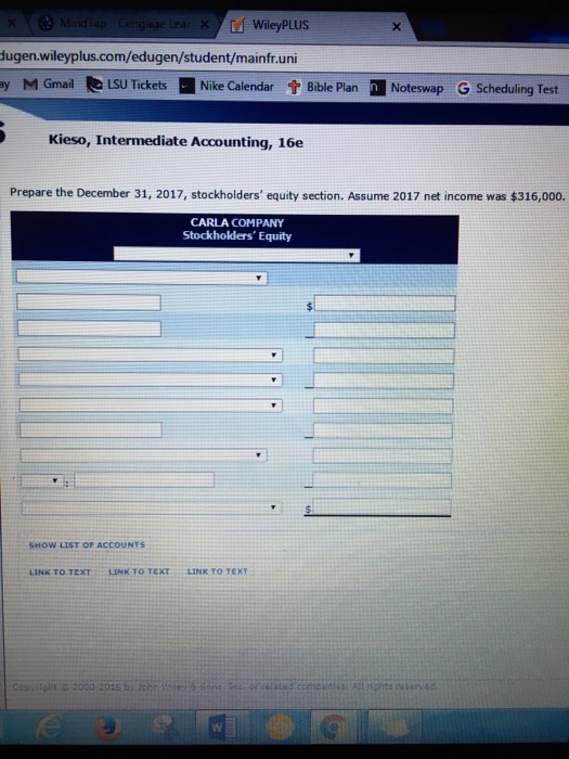(Part Level Submission) Carla Company reported the following amounts in the stockholders'
