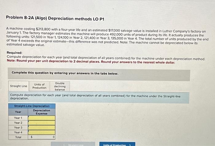 practice questions Required information Problem 8-1A (Algo) Plant asset costs; depreciation methods