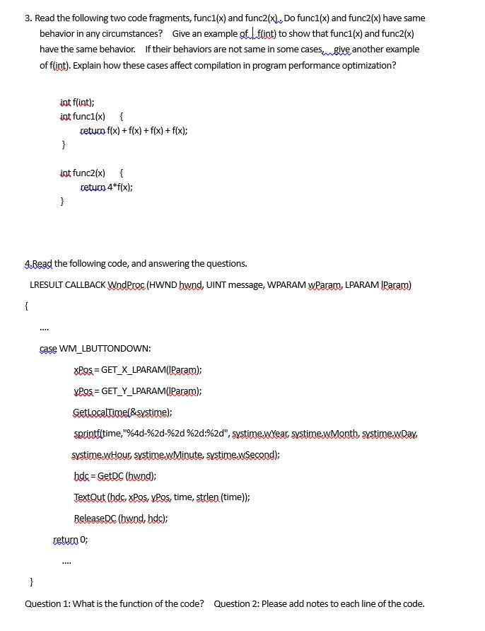 System level programming 3. Read the following two code fragments, func1(x) and