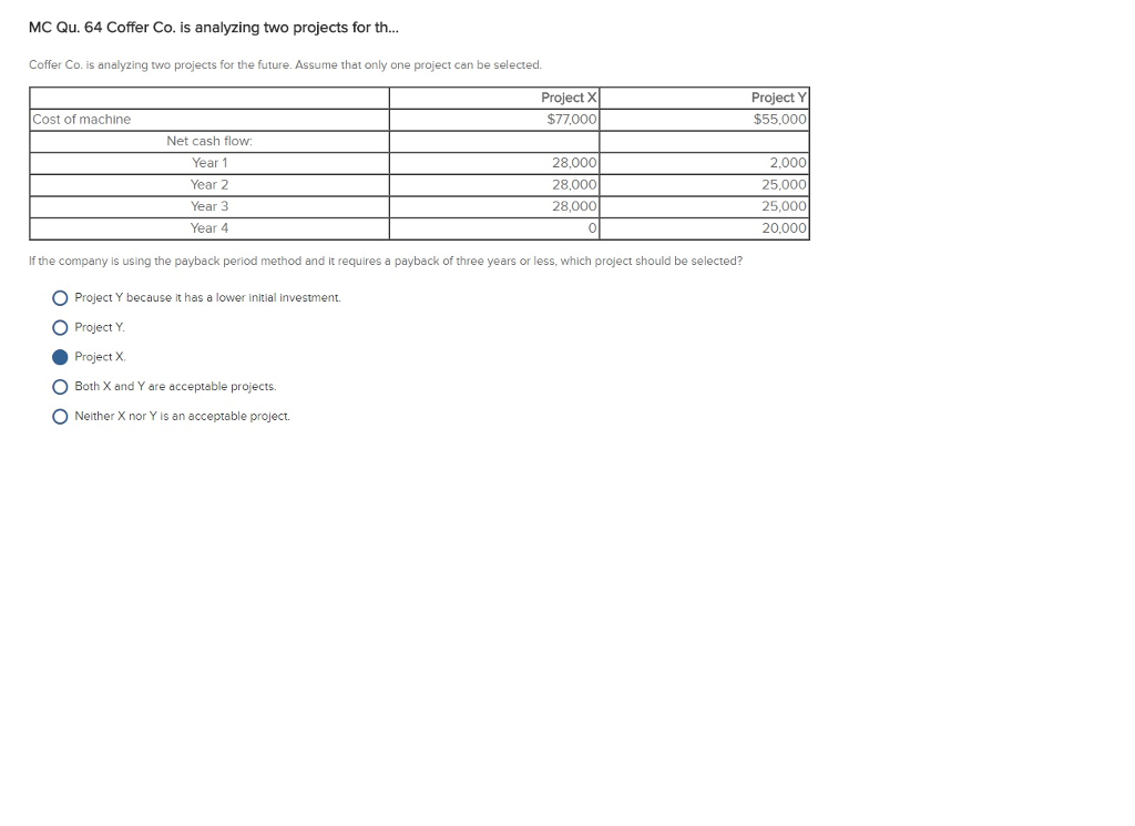 Would it be Project X? Coffer Co. is analyzing two projects for