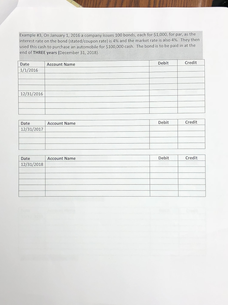 Example #3, On January 1, 2016 a company issues 100 bonds,