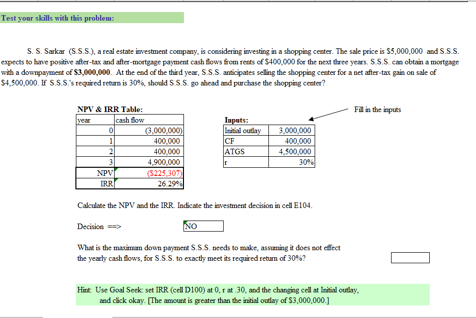  Please help me find the maximum down payment. Please show the