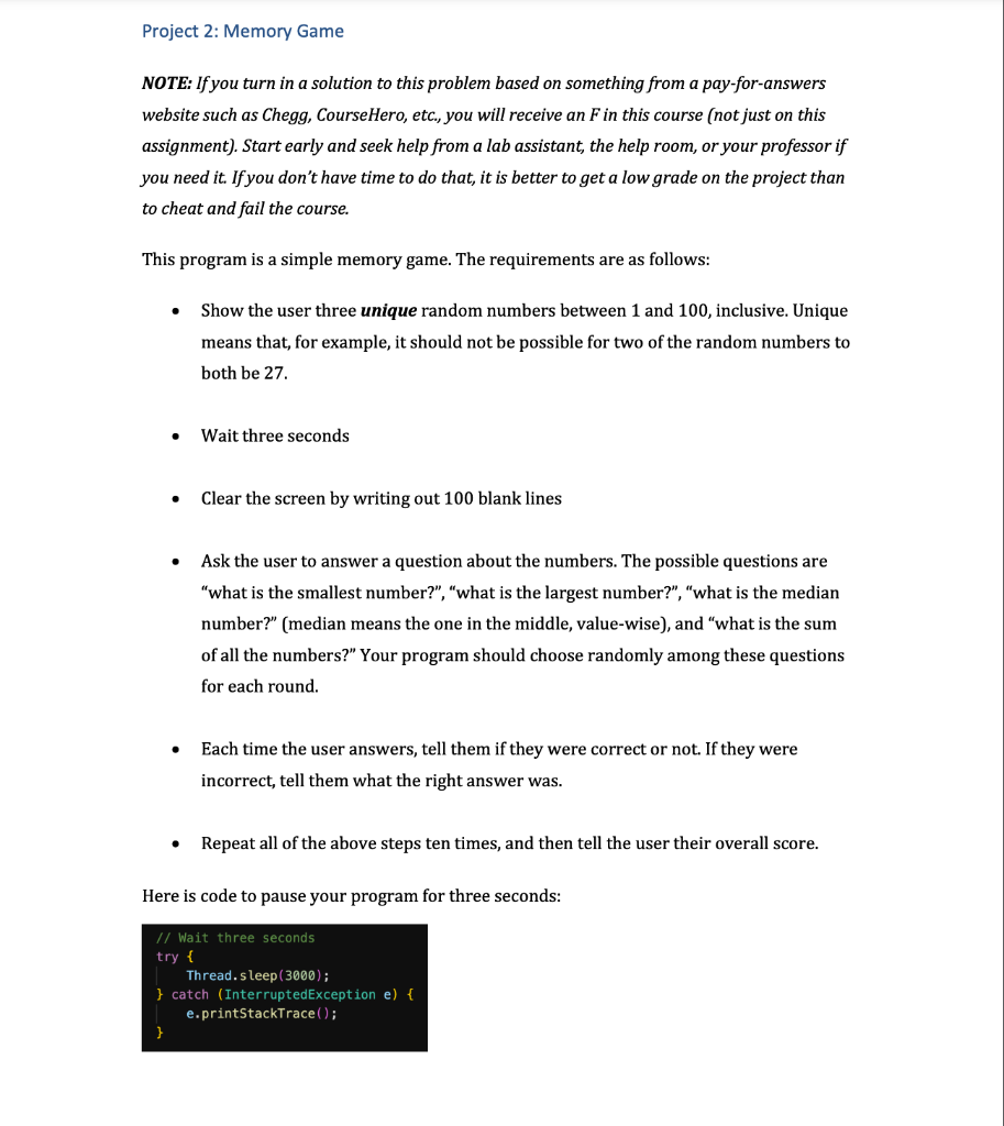 I need help with making this game using java - Project 2: