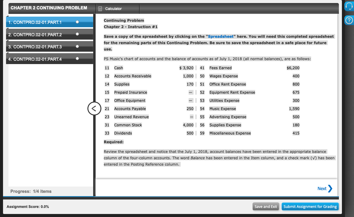 CHAPTER 2 CONTINUING PROBLEM Calculator 1. CONTPRO.02-01.PART.1 Continuing Problem Chapter 2