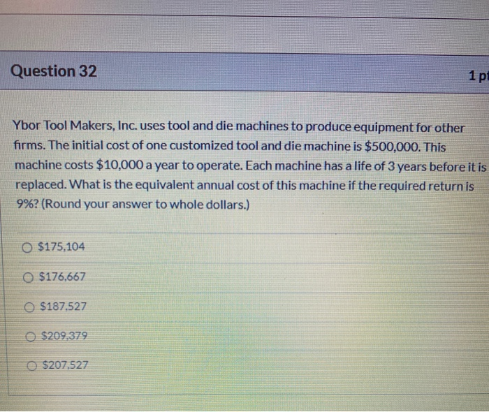  Question 32 1 p Ybor Tool Makers, Inc. uses tool and