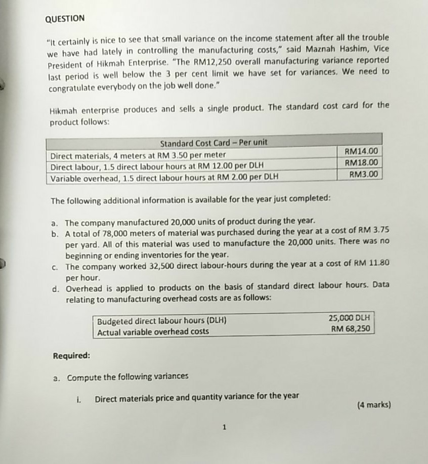  QUESTION "It certainly is nice to see that small variance on