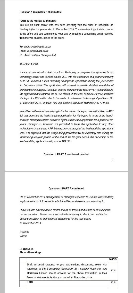 student, based at the client: To: auditsenior@audit.co.za From: vaccie@audit.co.za RE: Audit matter