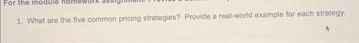  For the module 1. What are the five common pricing strategies?