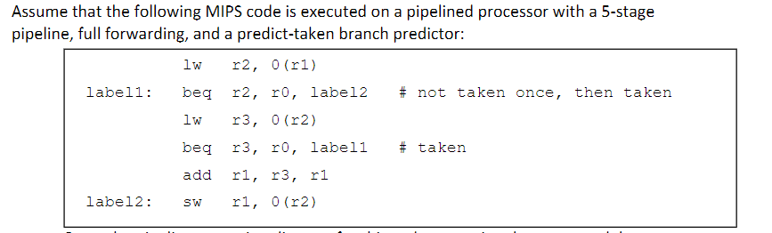  Assume that the following MIPS code is executed on a pipelined
