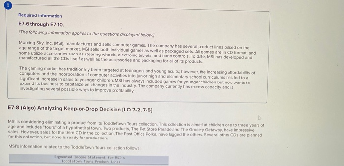  Required information E7-6 through E7-10 The following information applies to the