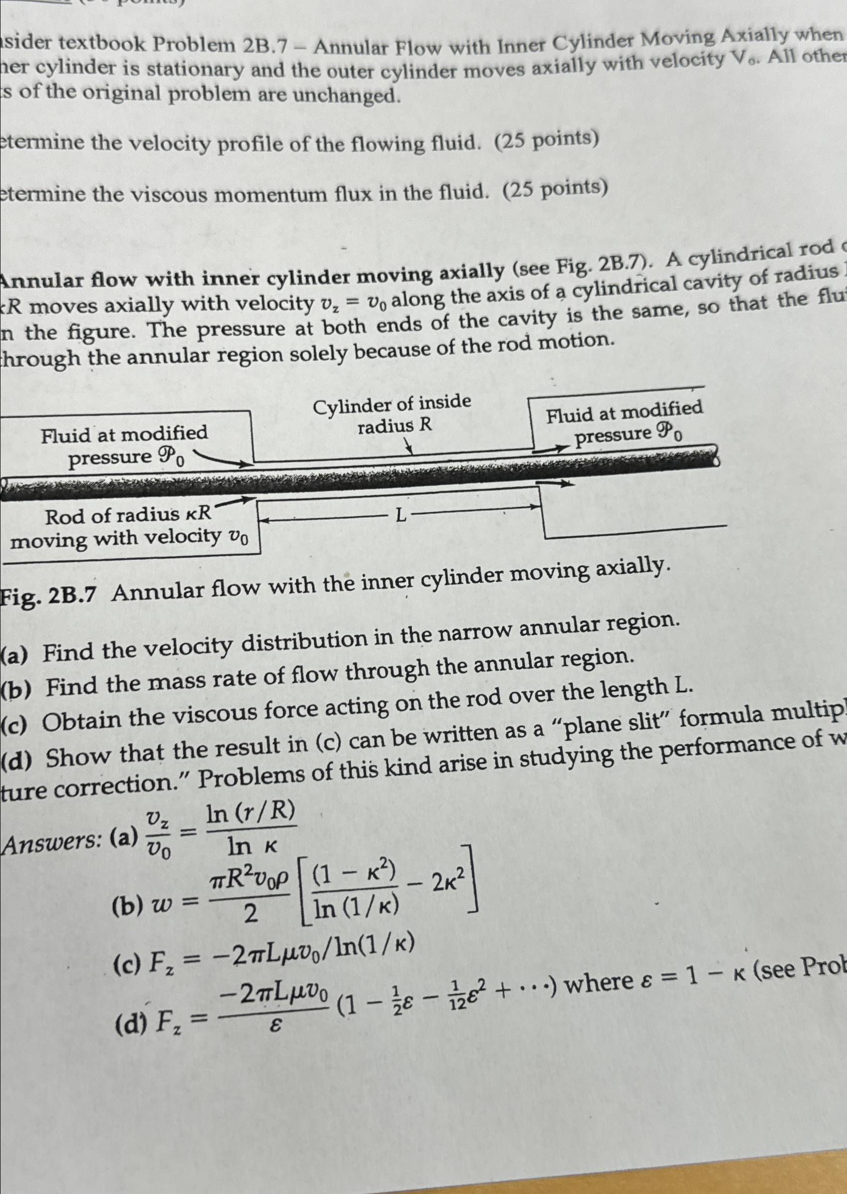  sider textbook Problem 2B.7- Annular Flow with Inner Cylinder Moving Axially