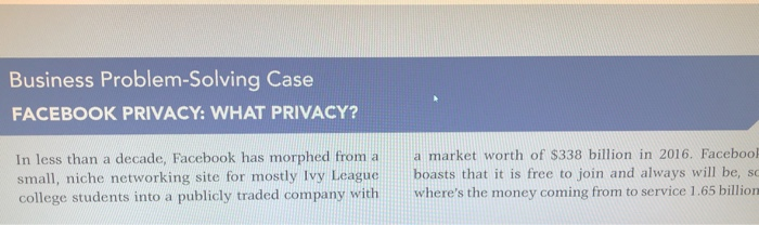  Based on the study case below on Facebook please help me