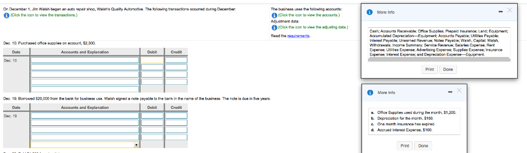 during December Cick the loon to viaw the transactione. The business uses