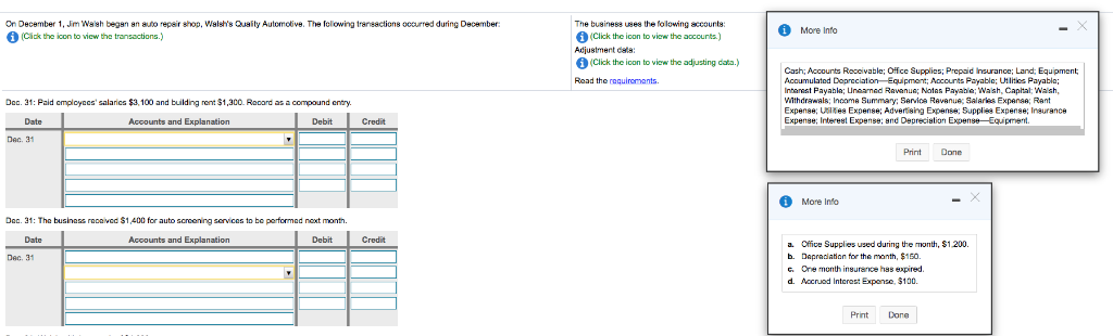 Acuounts Recevable; Office Supplies; Prepaid Insurance: Land; Equipment Interest Patie: inearned Rxerur