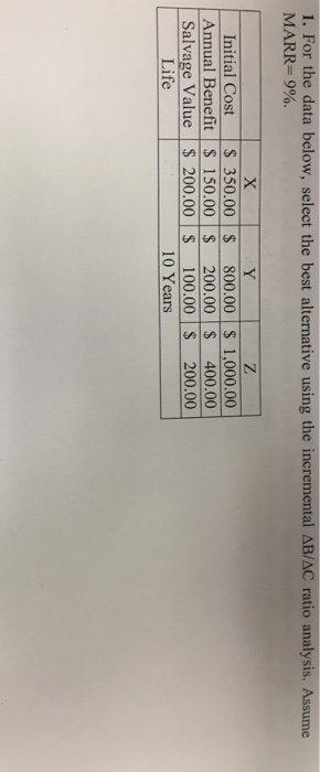  For the data below, select the best alternative using the incremental