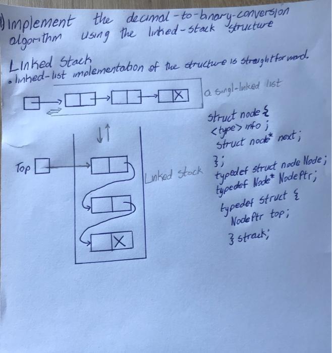  implement the decimal - to-benary.conversion algorithm using the linked-stack structure Linked