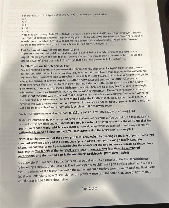  Need code for PART 3b For example, if print sparse Table