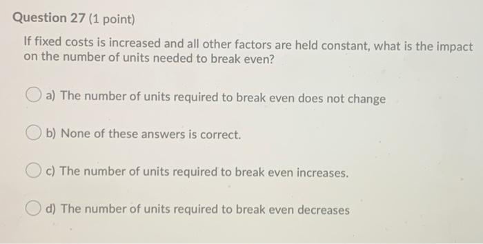 costs is increased and all other factors are held constant, what is