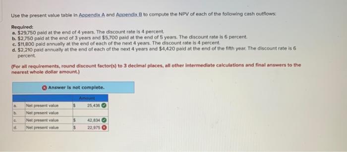  Use the present value table in Appendix A and Appendix to