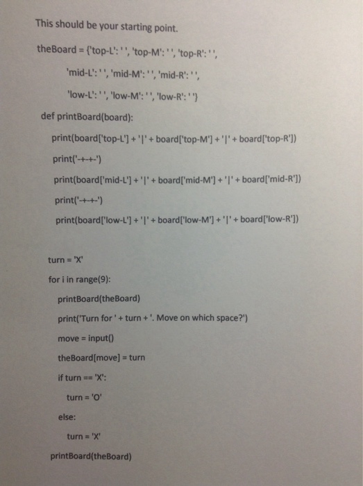 X or O. The game should have 1 player and two player