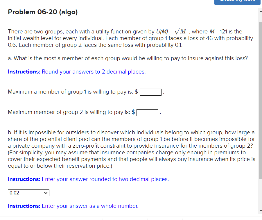  Problem 06-20(algo) There are two groups, each with a utility function