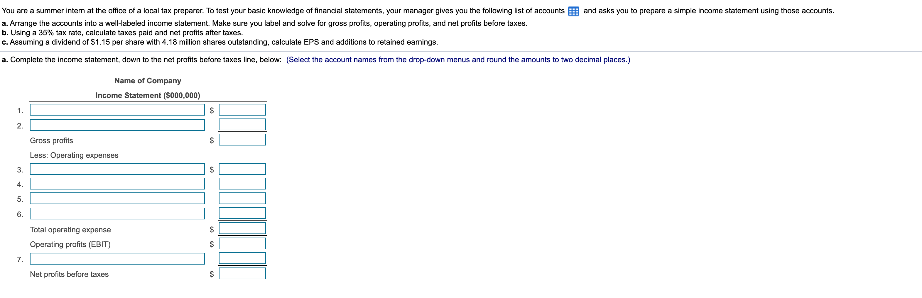  and asks you to prepare a simple income statement using those