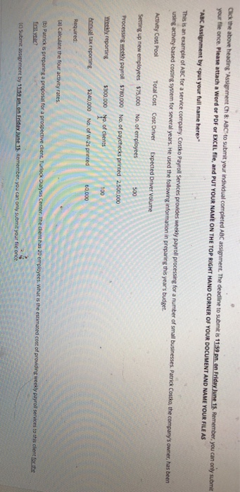  Click the above heading Assignment Ch &: ABC tO submit your