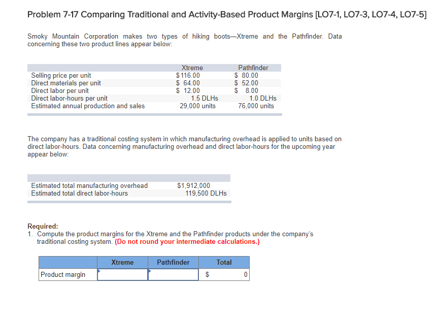 Problem 7-17 Comparing Traditional and Activity-Based Product Margins [LO7-1, LO7-3, LO7-4,