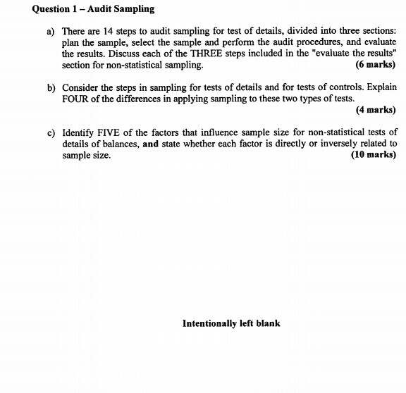 part b Question 1 - Audit Sampling a) There are 14