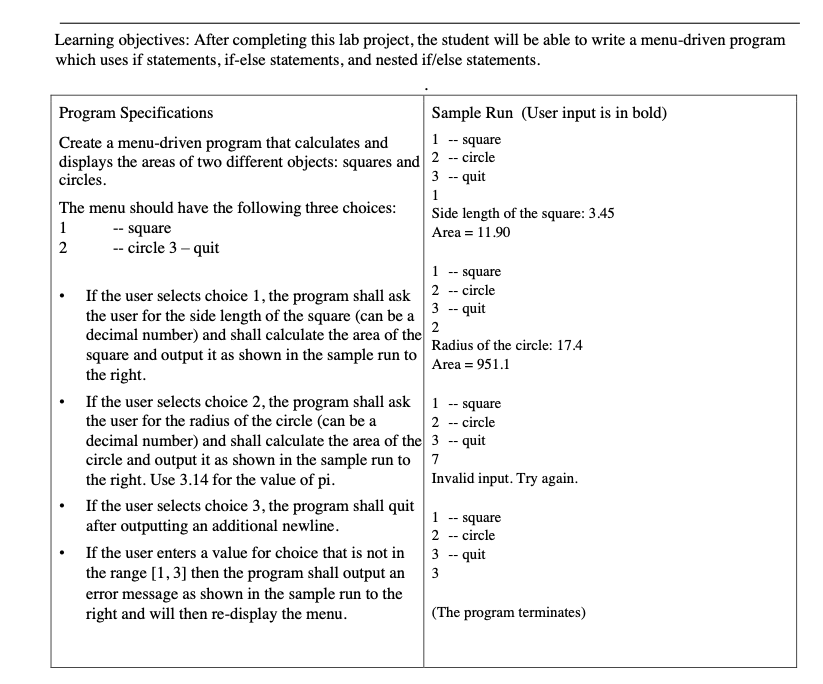  Learning objectives: After completing this lab project, the student will be