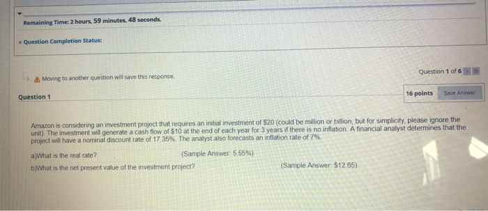  Remaining Time: 2 hours, 59 minutes, 48 seconds Question Completion Status: