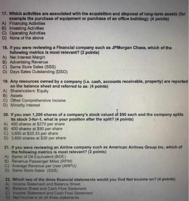 please help! 17. Which activities are associated with the acquisition and disposal