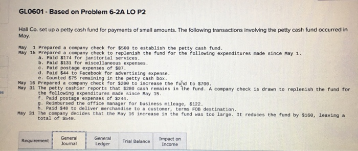  GL0601 - Based on Problem 6-2A LO P2 Hall Co. set