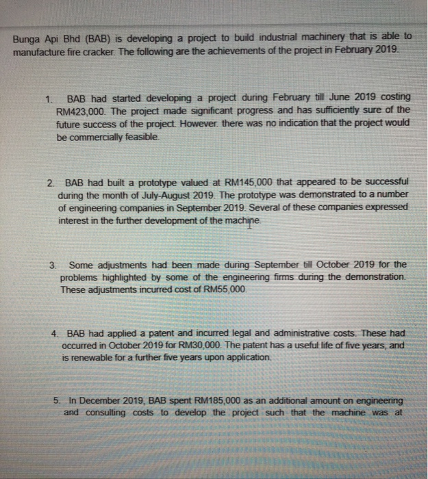  Bunga Api Bhd (BAB) is developing a project to build industrial