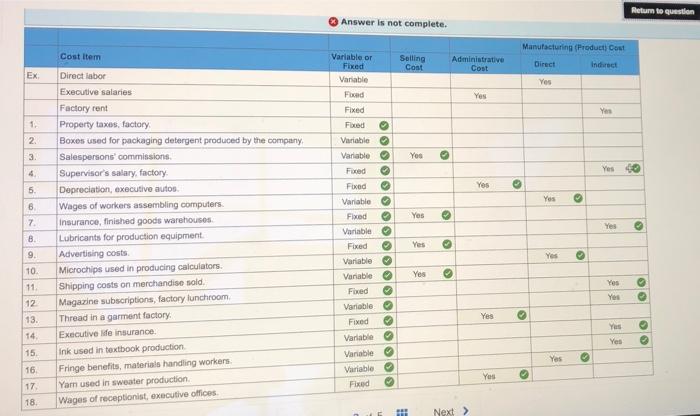 saying answer is not complete need help Return to question Answer is