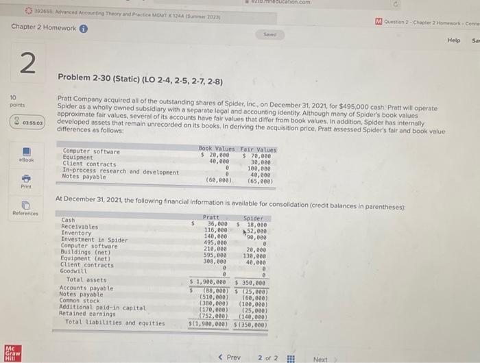  Chapter 2 Homework 2 10 points 392655: Advanced Accounting Theory and