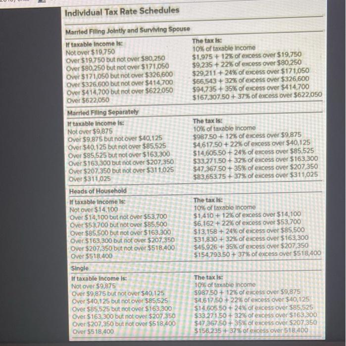 income. Assume the taxable year is 2020. Compute her income tax assuming
