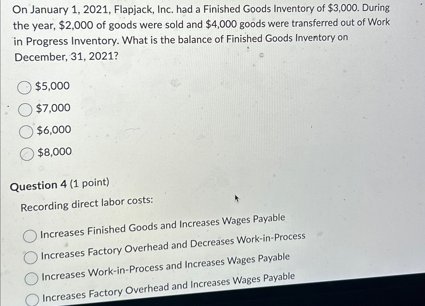  On January 1,2021, Flapjack, Inc. had a Finished Goods Inventory of