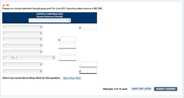 Cepeda Corporation has the following cost records for June 2017 S5,540 22,490