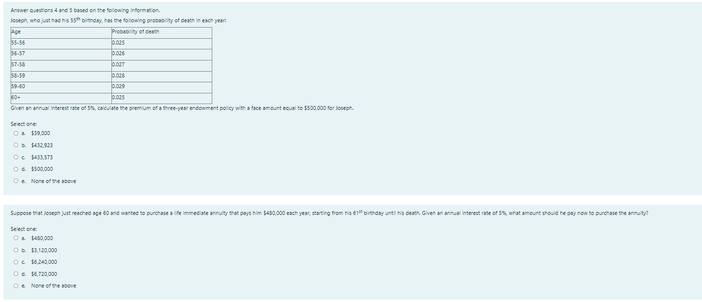 Answer questions 4 and 5 based on the following information. Joseph,