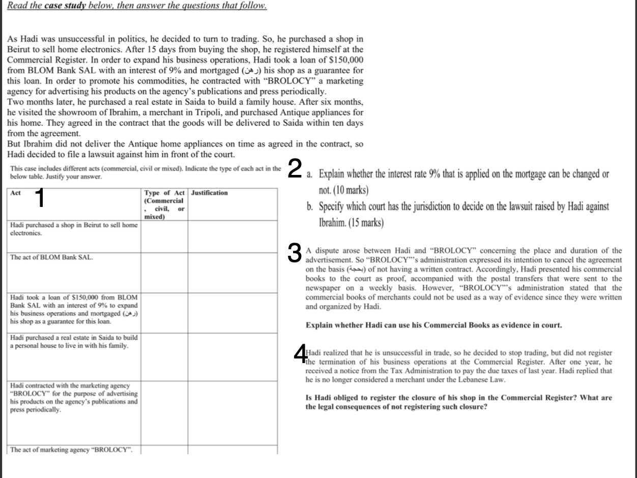  Read the case study below, then answer the questions that follow.