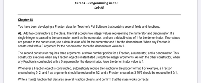  Create a Fraction class with three private data fields for whole