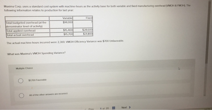  Maxima Corp. uses a standard cost system with machine hours as