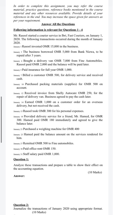  In order to complete this assignment, you may refer the course