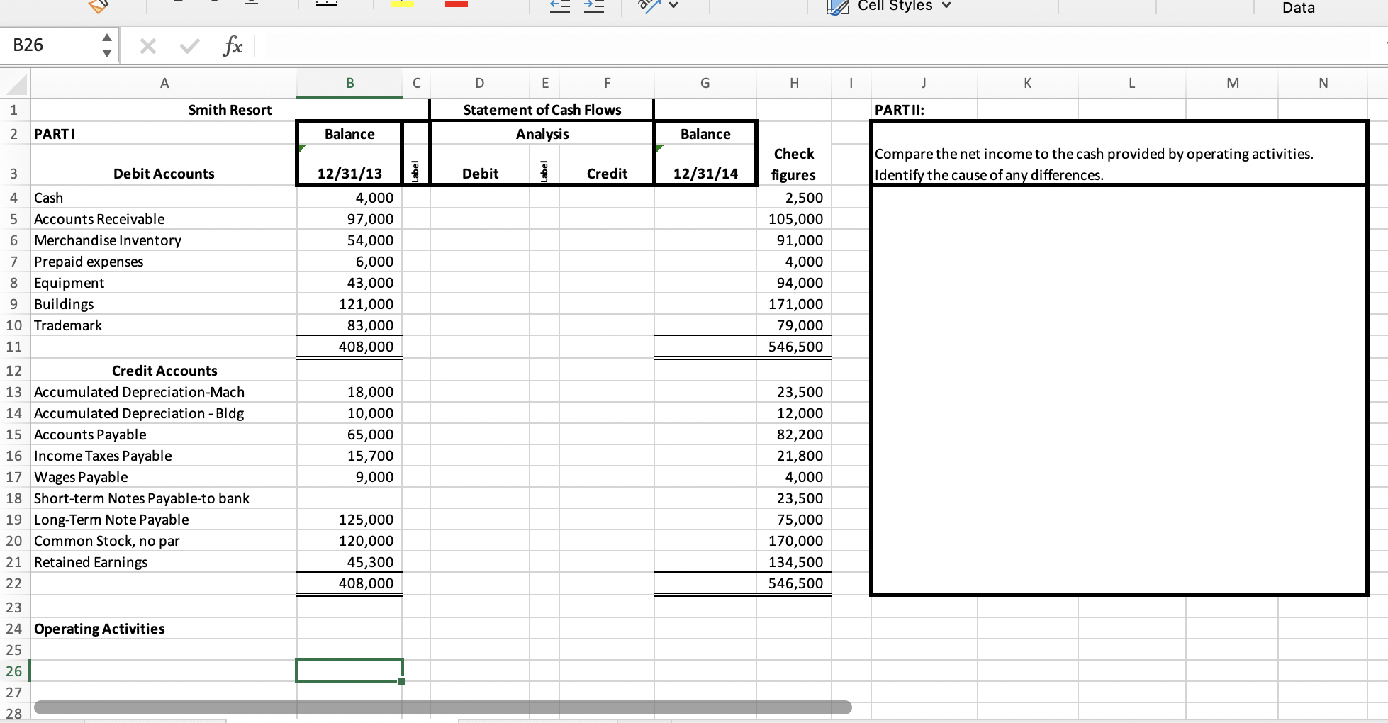 ACCT 302 Cash Flow Assignment Smith Resort Instructions 3 4 5 Part