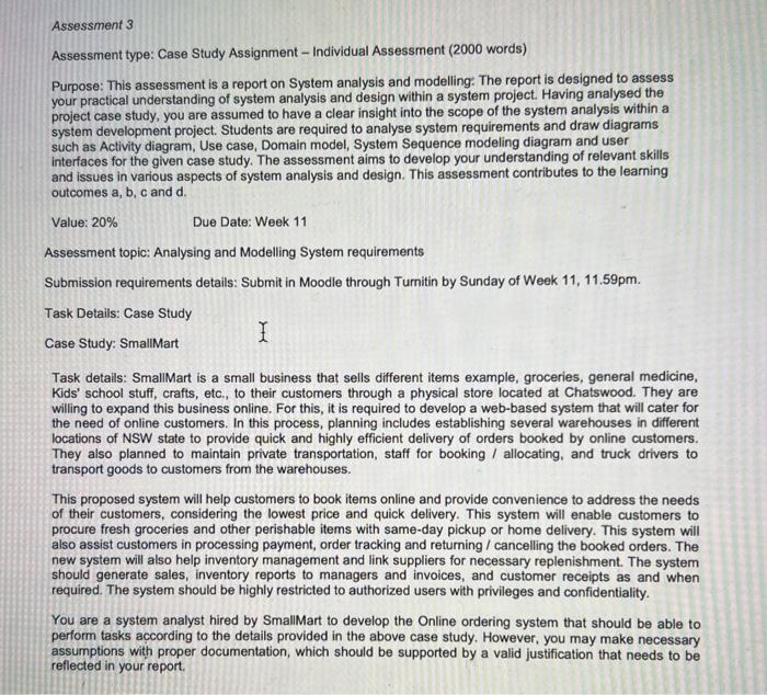 Case study Assessment 3 Assessment type: Case Study Assignment - Individual Assessment
